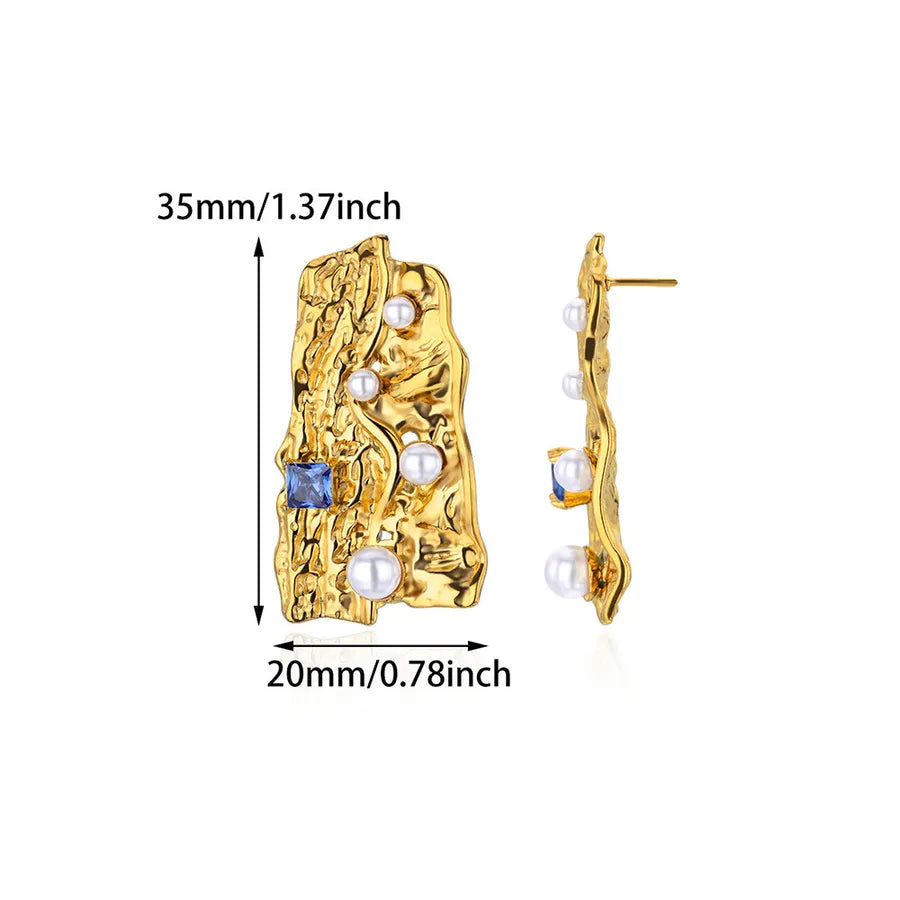Colorful Pearl & Zircon Stud Earrings – 18K Gold 3