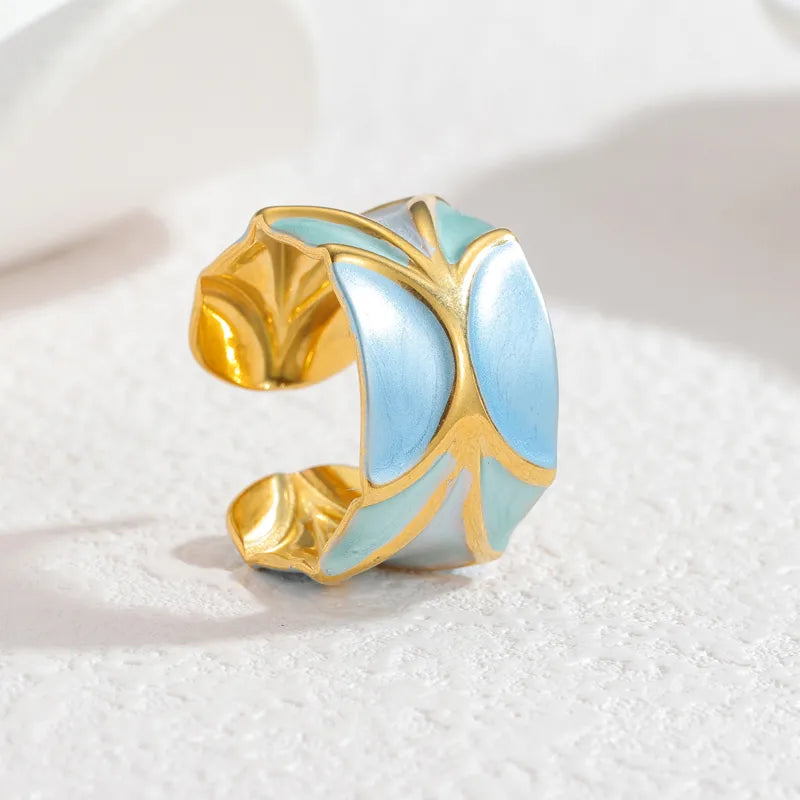 18K Gold Plated Enamel Stainless Steel Ring R881-Blue