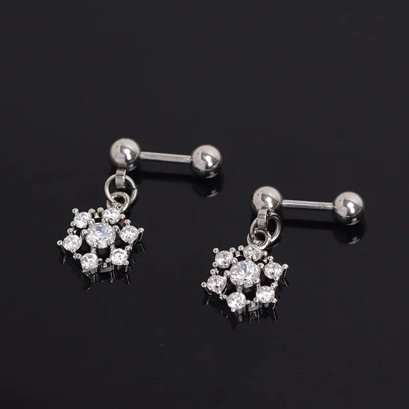 Gold Snowflake Stainless Steel Stud Earrings
