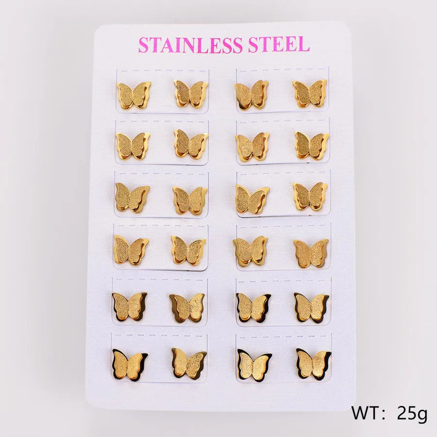 Gold Plated Butterfly Stainless Steel Stud Earrings [Point-Medium] 10*8mm