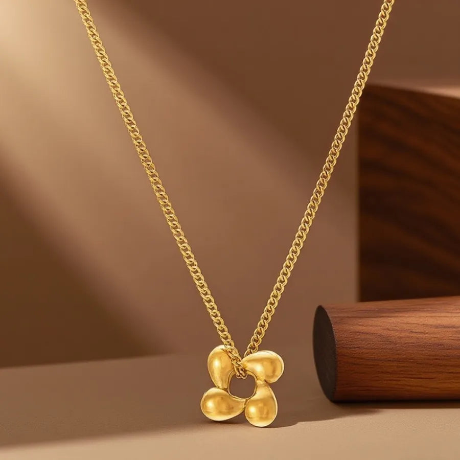 Titanium Steel Heart Pendant Necklace X0193-Rotating Flower-Necklace- Gold