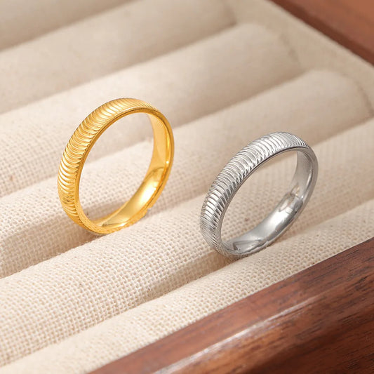 Gold Stainless Steel Ripple Ring for Women
