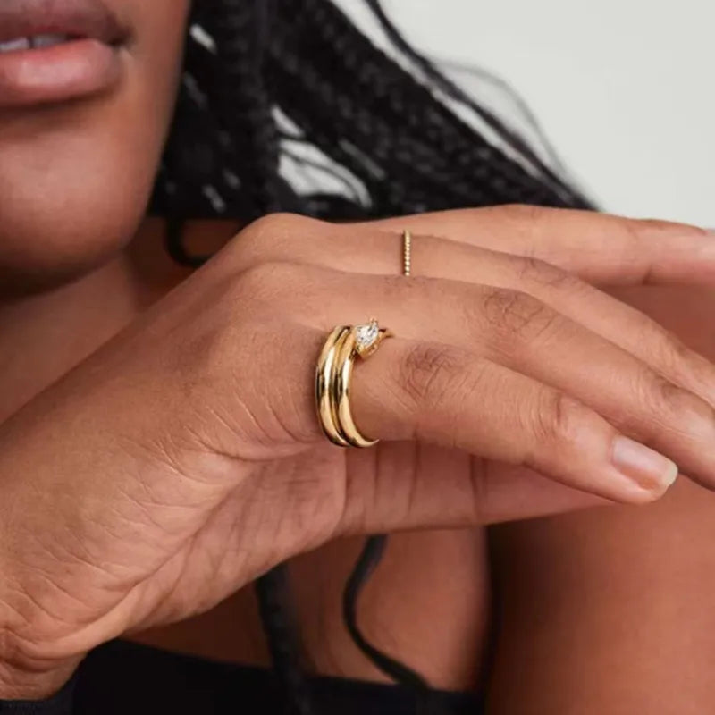 18K Rose Gold Titanium Steel Zircon Ring