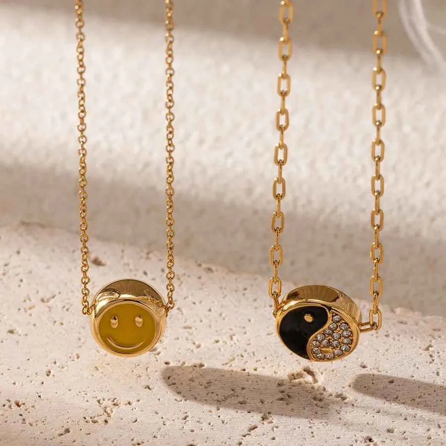 18K Gold Plated Smiley Face Tai Chi Necklace