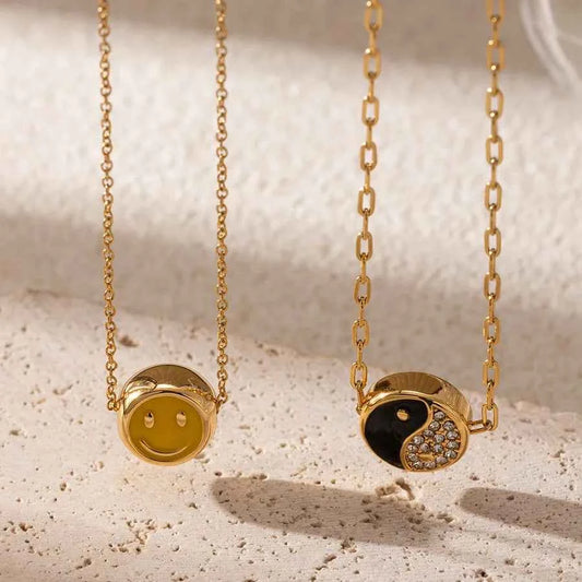 18K Gold Plated Smiley Face Tai Chi Necklace