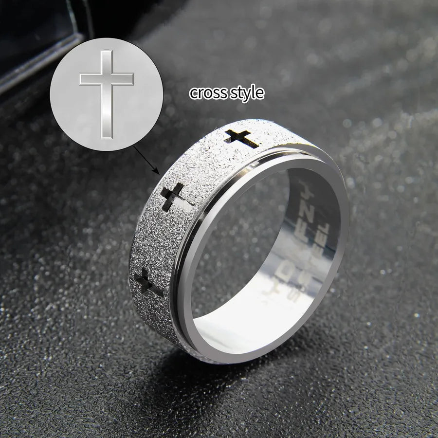 Retro Titanium Steel Geometric Couple Ring Cross Rotating Steel Color S2