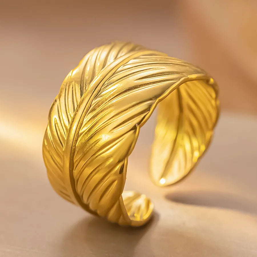 Personalized Titanium Steel Textured Couple Ring K215 Gold Ring Adjustable