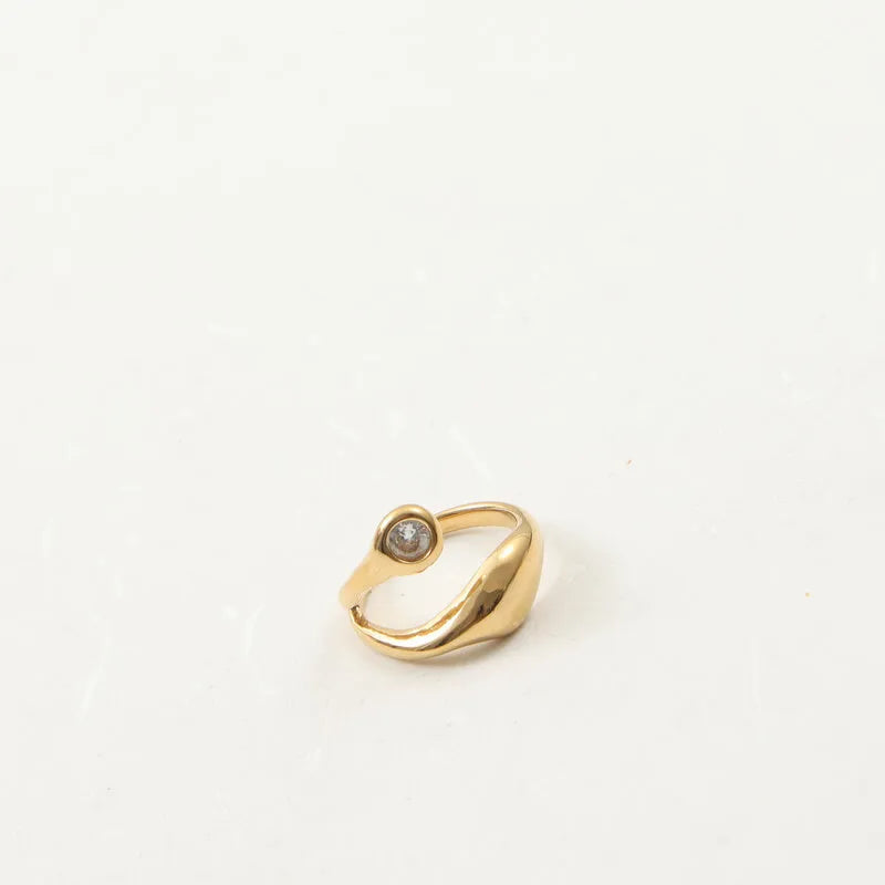 18K Gold Plated Titanium Steel Ring with Zirconia
