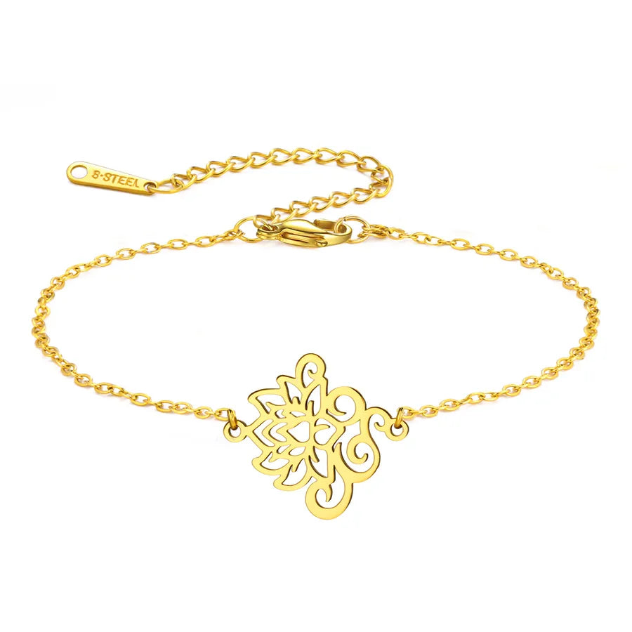 Retro Lotus Pendant Gold-Plated Bracelet Gold-Cross chain
