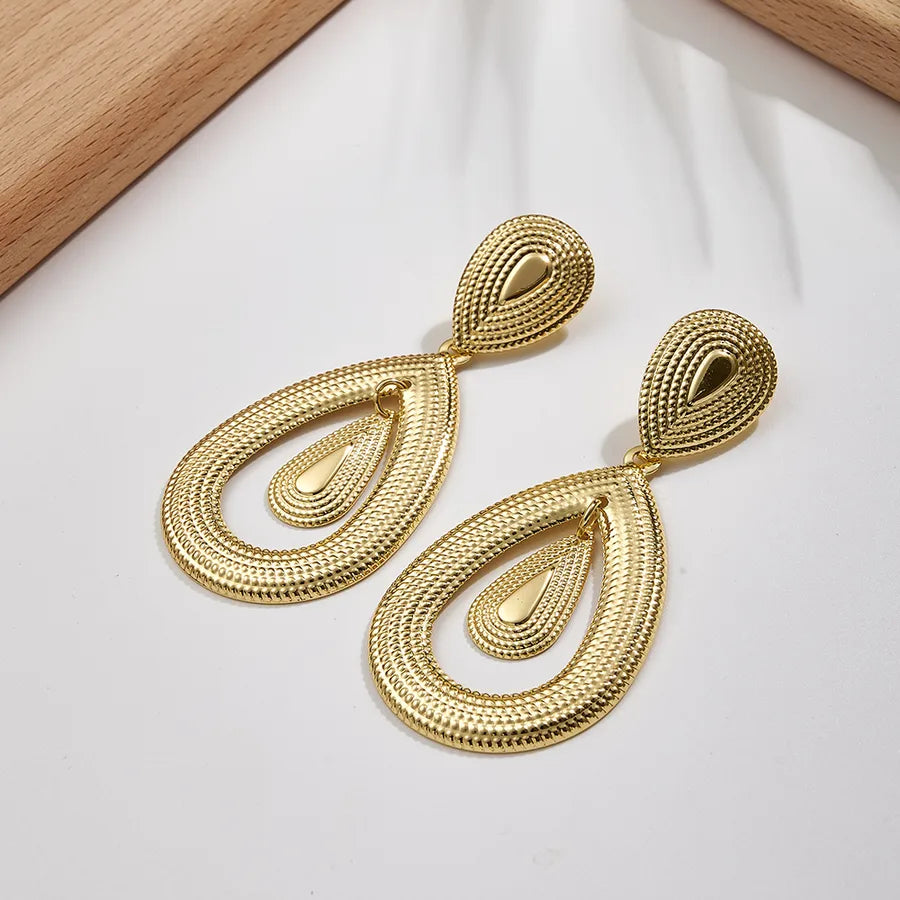 Gold Geometric Stripe Hoop Earrings Needle Thickness: 0.8mm C(37.6x80mm) 1 Pair Package