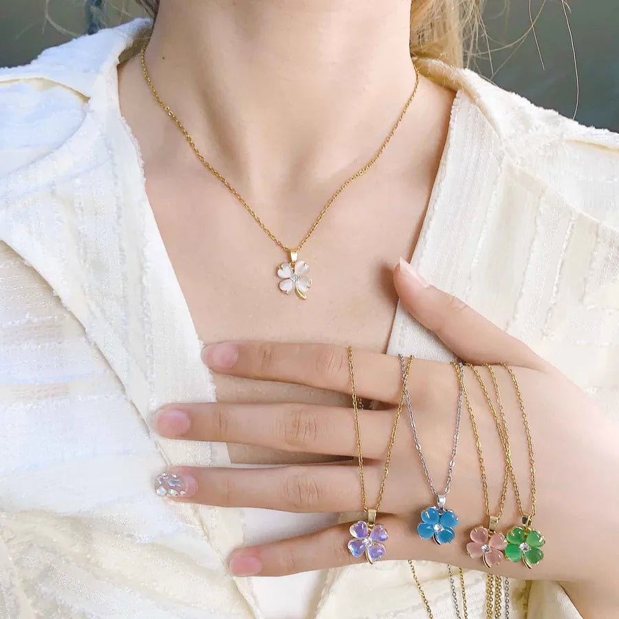 Titanium Steel Heart Clover Necklace