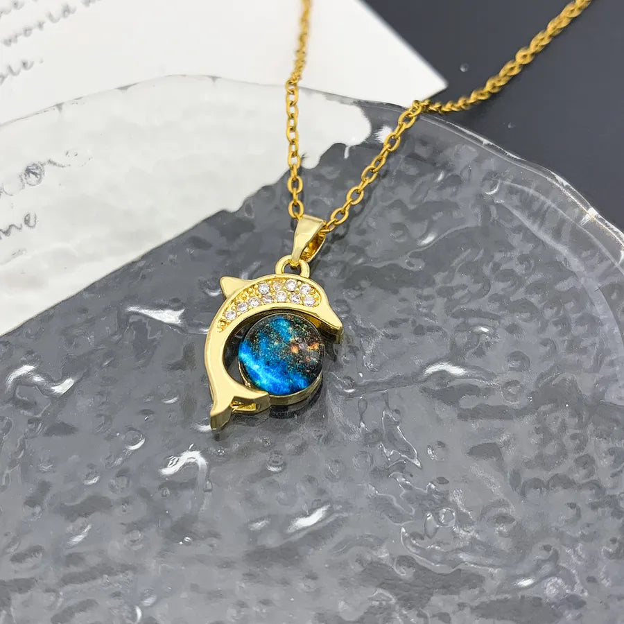 Blue Sky Star Pendant Necklace – Gold Plated XL1539 Dolphin Planet Necklace Gold