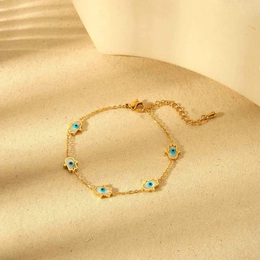 Boho Blue Eye Bracelet & Necklace Set – Gold Plated