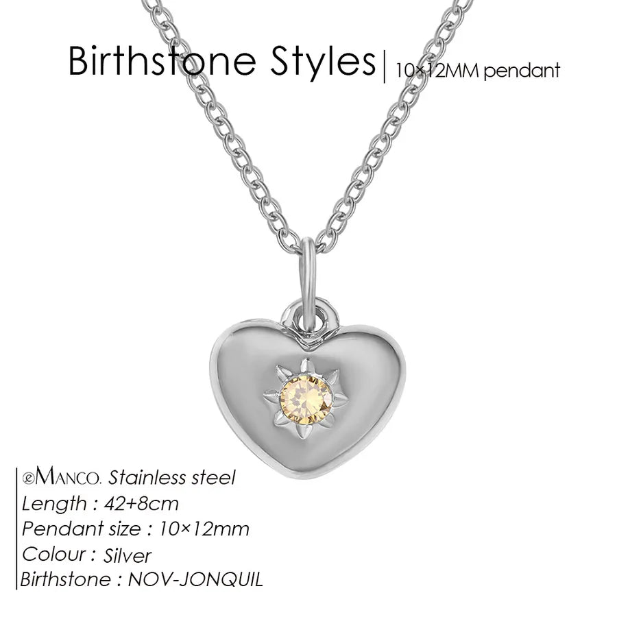 14K Gold Heart Birthstone Necklace for Women November Light Yellow Steel Color