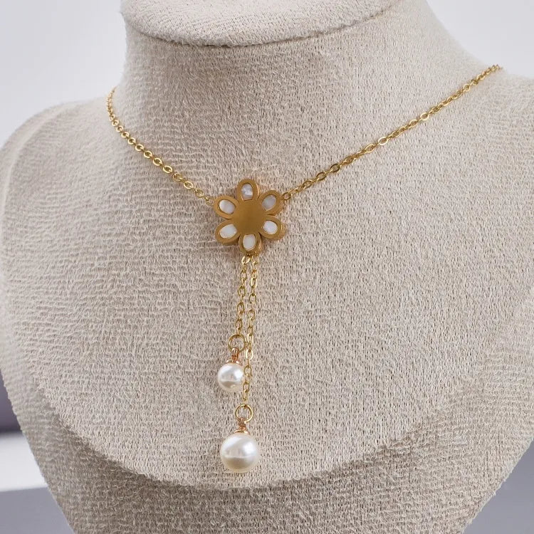 Gold Butterfly & Pearl Charm Pendant Necklace
