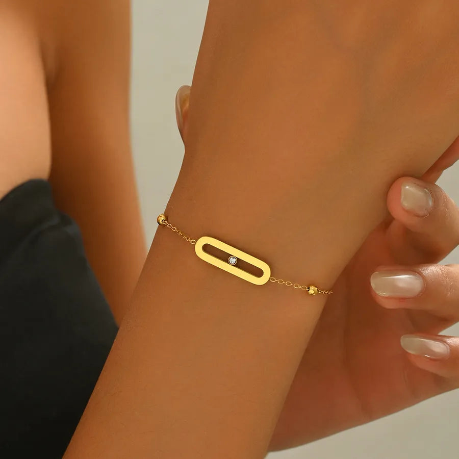 Gold Geometric Zirconia Stainless Steel Bracelet