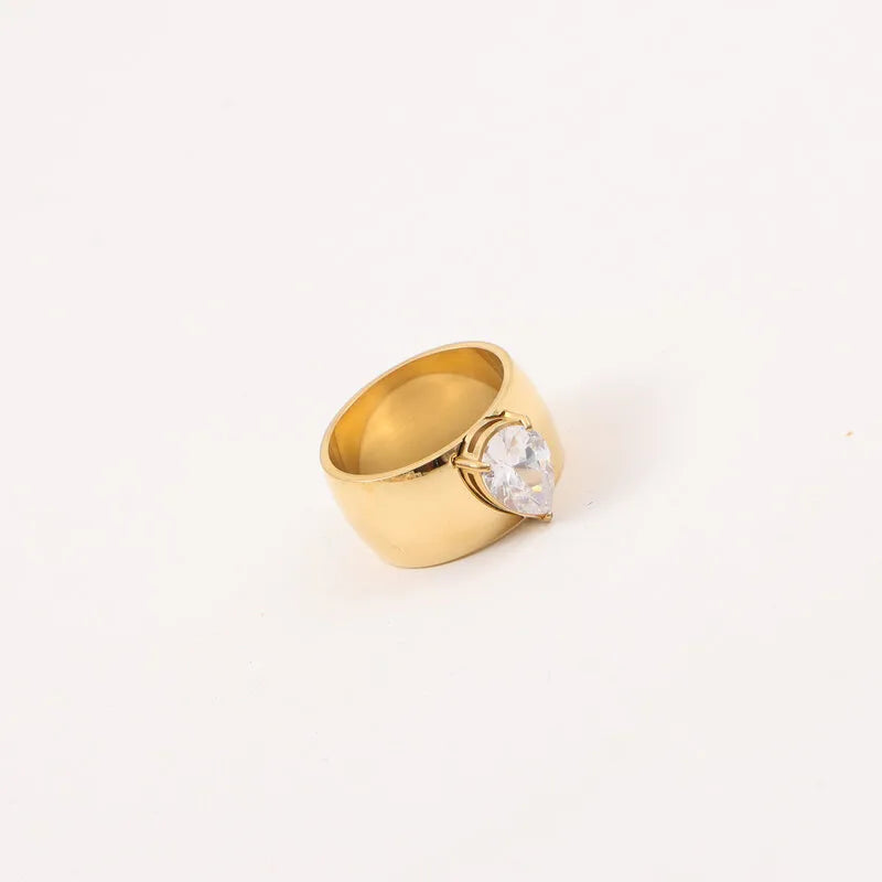 18K Gold Plated Titanium Ring with Zircon Stone