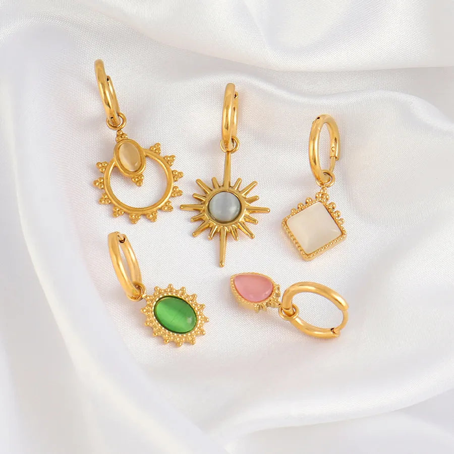 Turquoise Gold-Plated Geometric Hoop Earrings