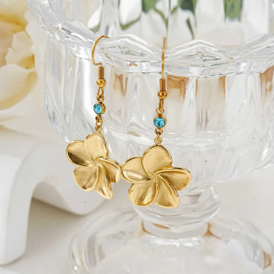Boho Birthstone Flower Earrings – Gold Stainless Steel