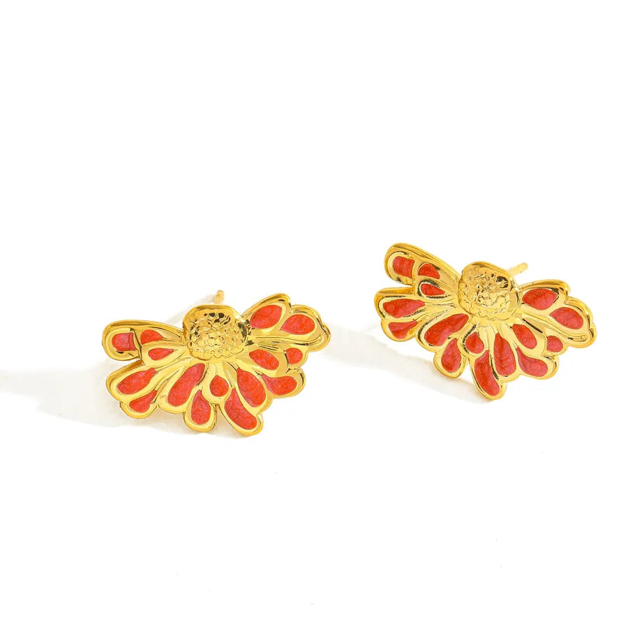 18K Gold Half Flower Stud Earrings for Women