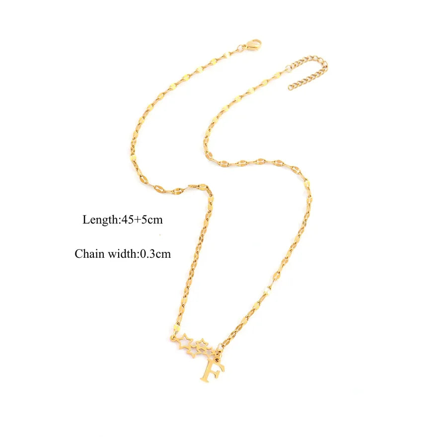 18K Gold Plated Letter & Star Pendant Necklace Gold F