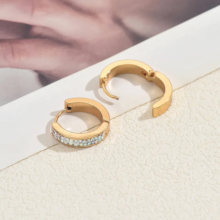 Gold Plated Rhinestone Double Row Hoop Earrings