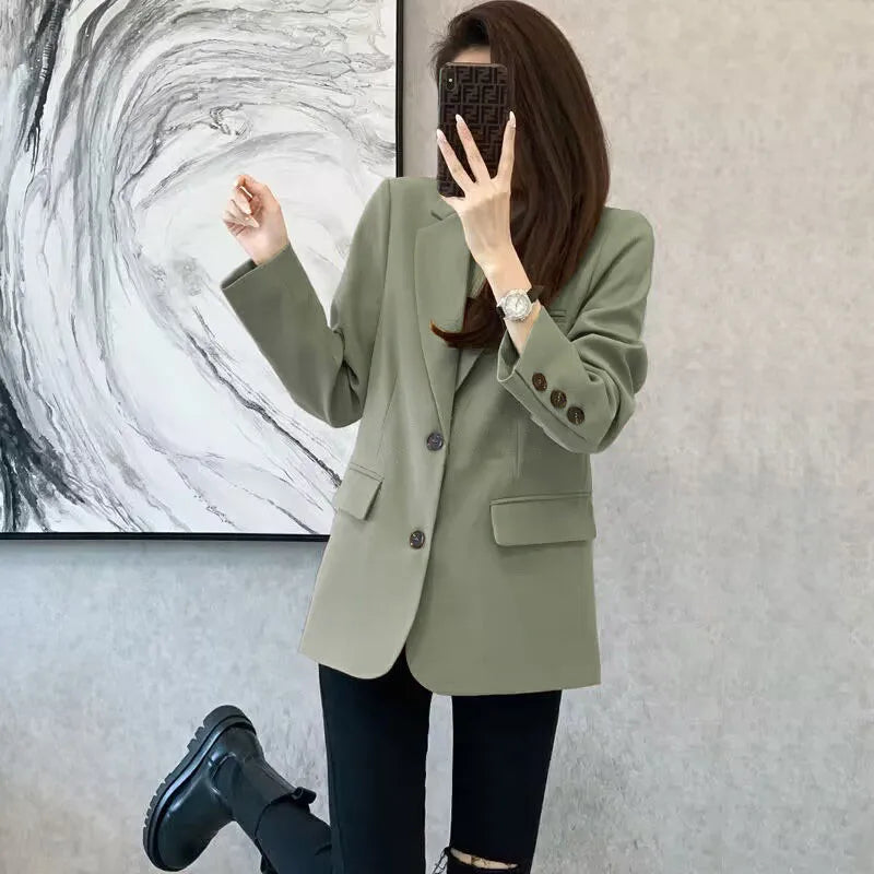 Women's Khaki Mid-Length Blazer