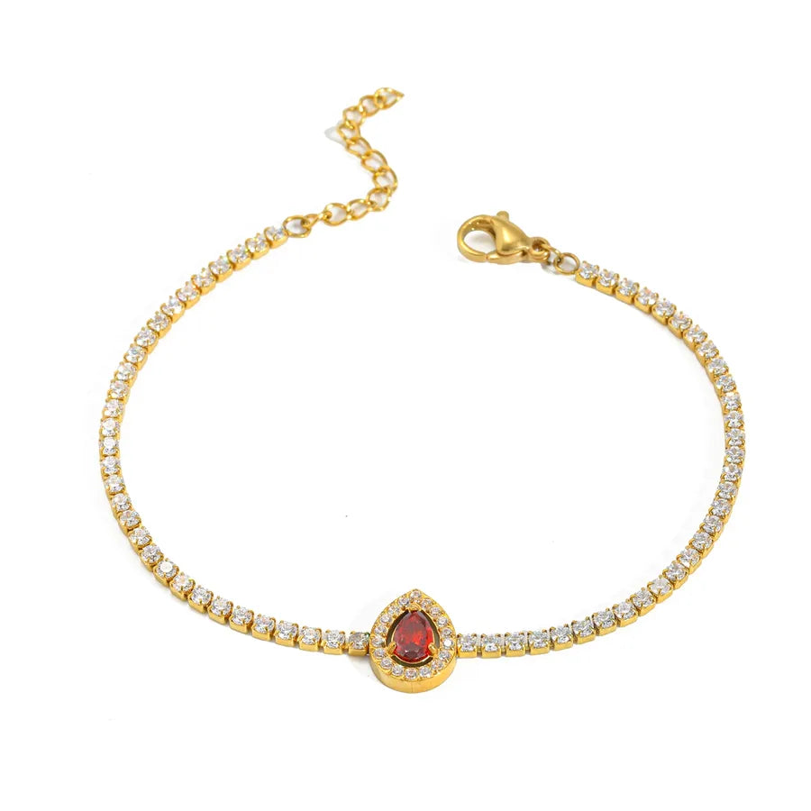 Gold Plated Stainless Steel Zircon Women's Bracelet 2-Length 16+3cm