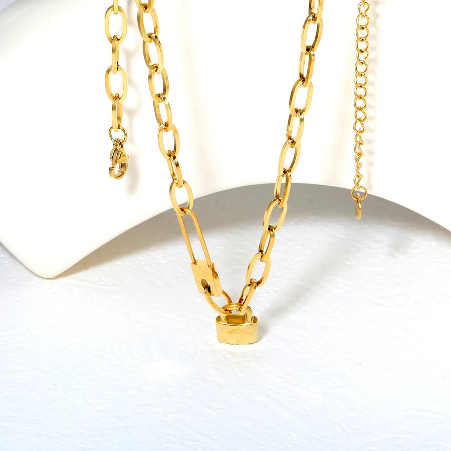 18K Gold Lock Pendant Necklace for Women