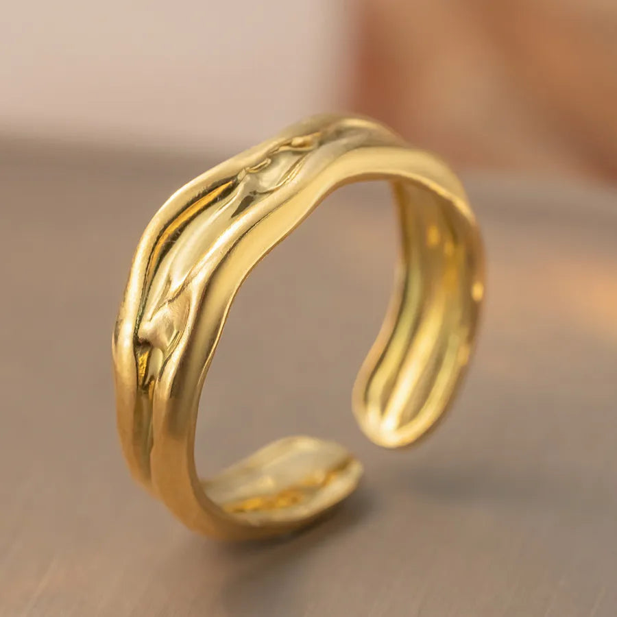 Retro Geometric Titanium Steel Ring K369 Gold Ring Adjustable