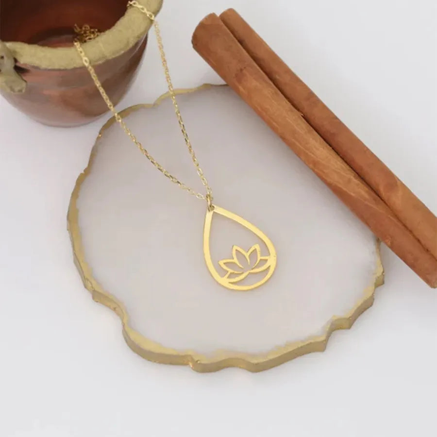 Gold Lotus Flower Pendant Necklace