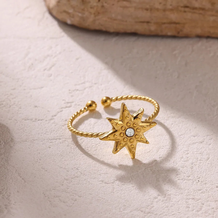 Retro Gold Zircon Flower Ring for Women