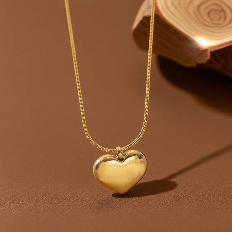 Elegant Titanium Steel Pendant Necklace X0175-Heart-Shaped-Necklace- Gold