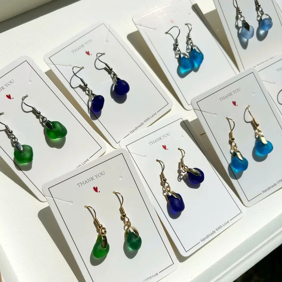 Sea Glass Dangle Earrings with Stainless Steel Hooks