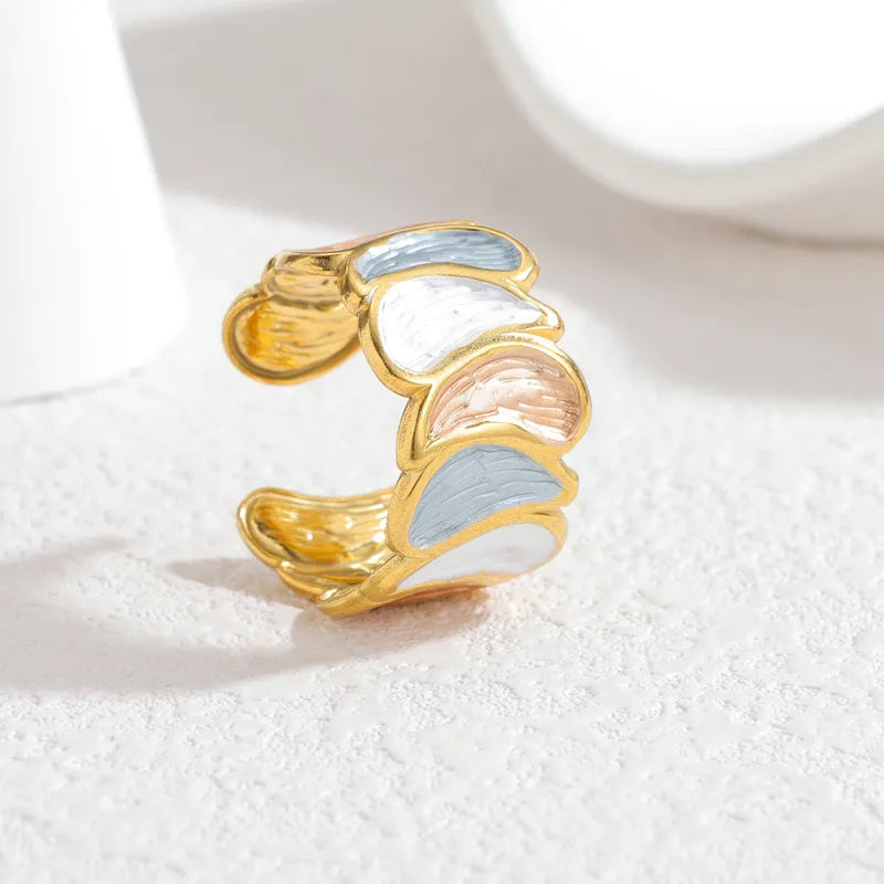 18K Gold Plated Enamel Stainless Steel Ring R876-Black and White