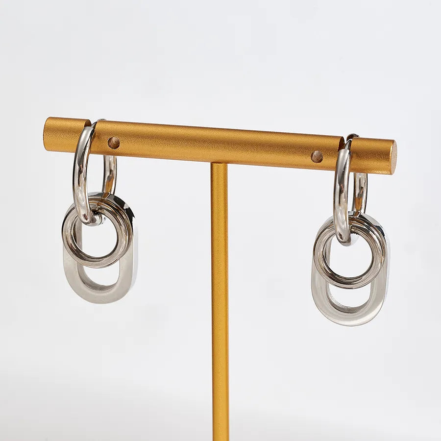 Minimalist Gold-Plated Stainless Steel Hoop Earrings A (32x12.5mm; Needle Thickness: 0.8mm) 1 Pair Package