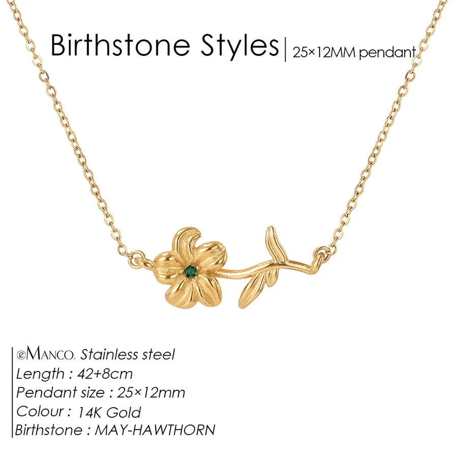 14K Gold Plated Flower Pendant Necklace May Dark Green 14K Gold