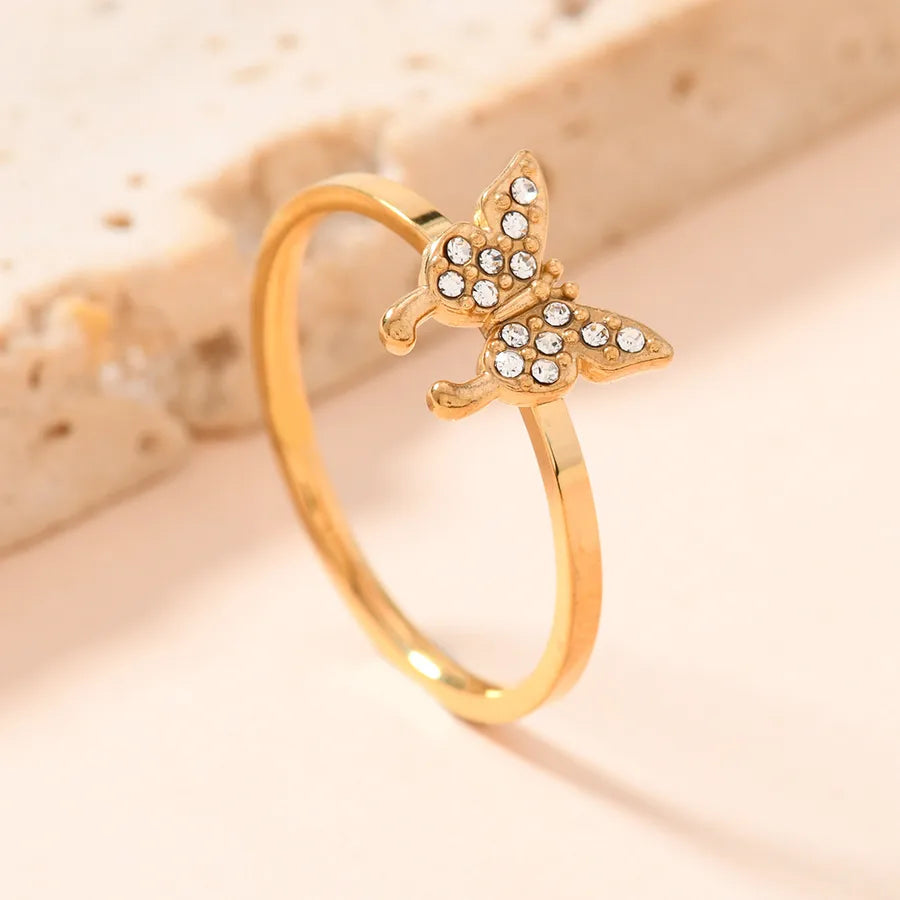 Women's Gold Plated Titanium Steel Ring Butterfly