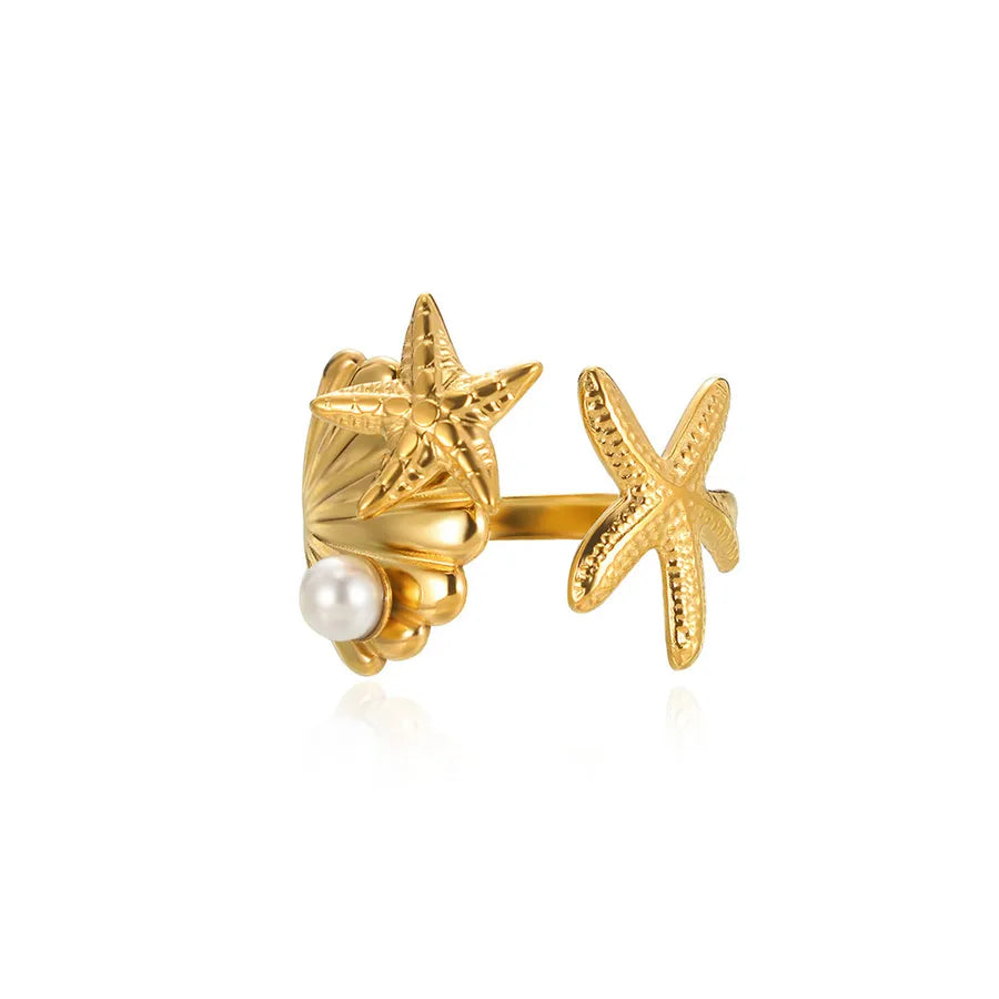 Gold Starfish Adjustable Ring – Stainless Steel 7