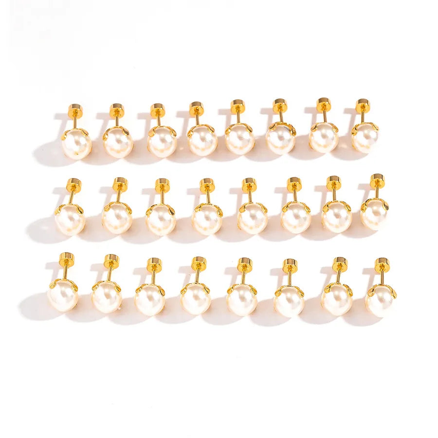 12 Pairs Gold-Plated Pearl & Zircon Stud Earrings