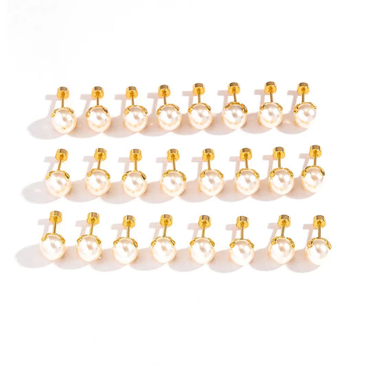 12 Pairs Gold-Plated Pearl & Zircon Stud Earrings