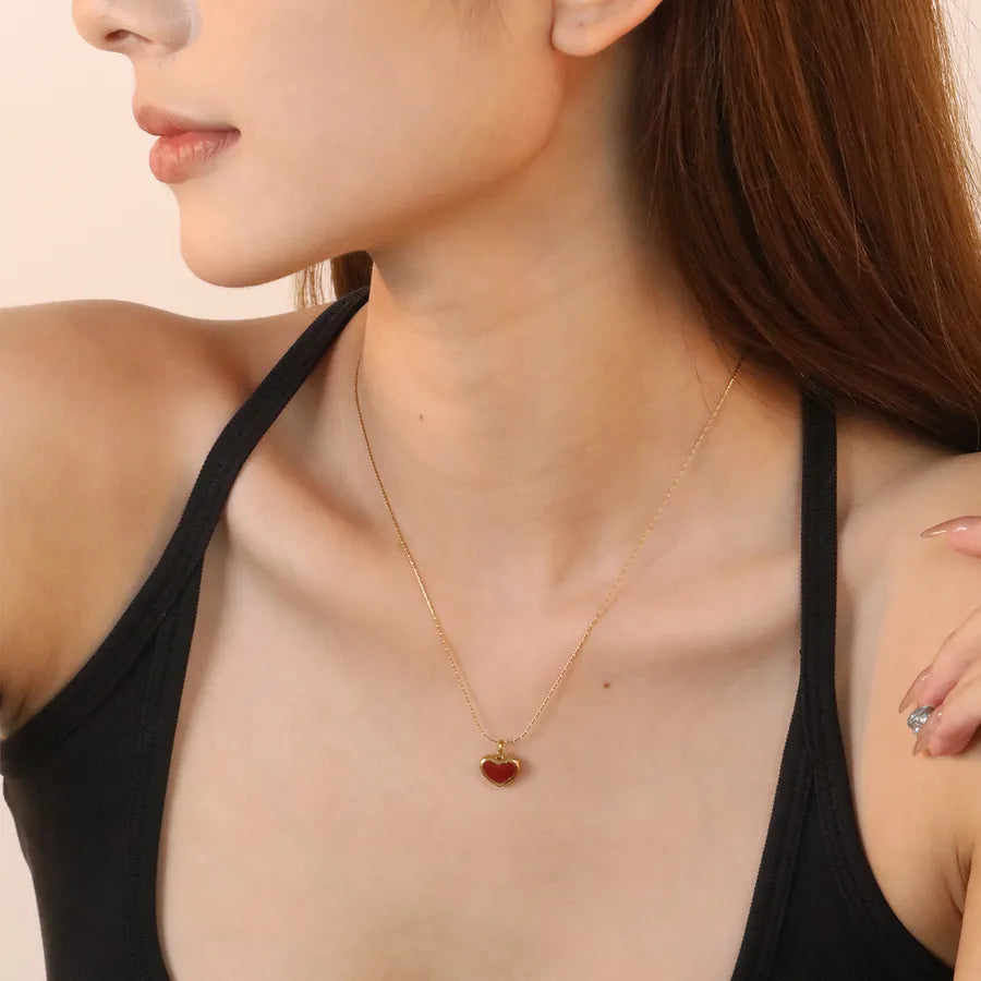 Red Heart Pendant Necklace – Gold Plated