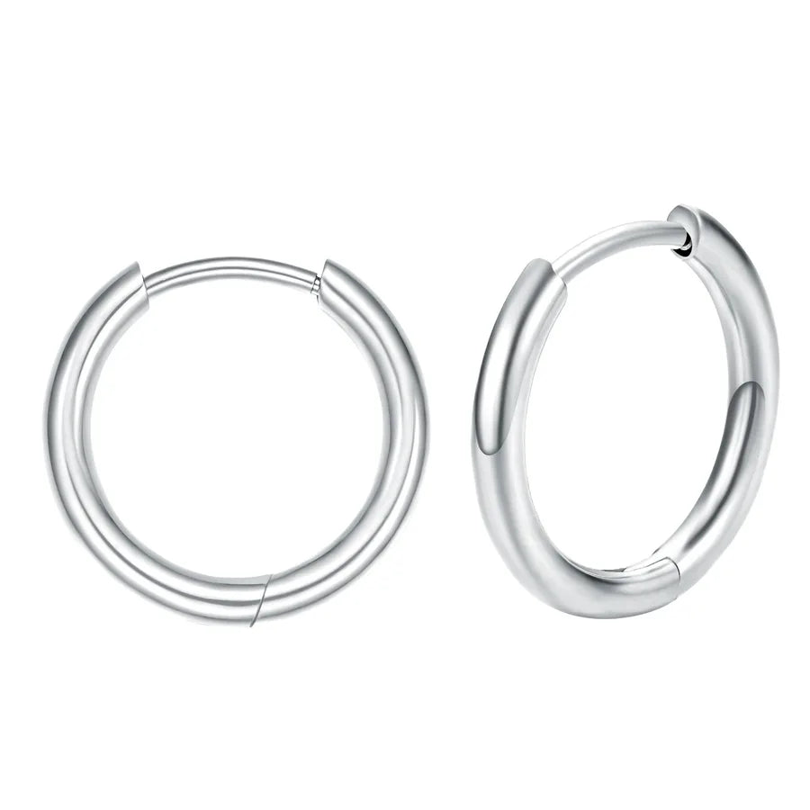 Gold Stainless Steel Hoop Earrings with Zirconia Stainless Steel Pair