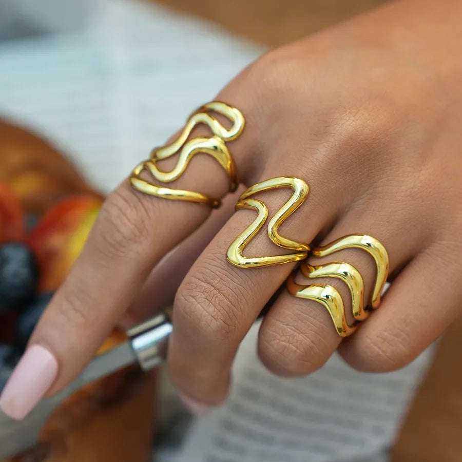 18K Gold Plated Geometric Stainless Steel Ring