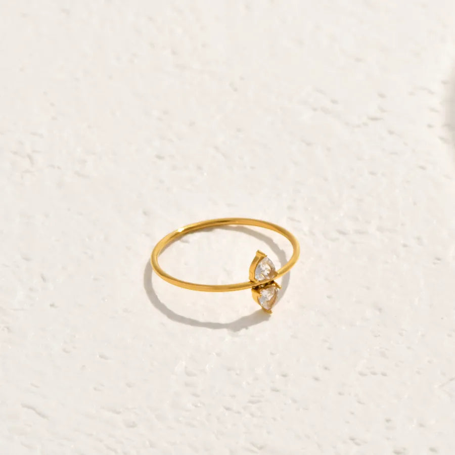 18K Gold Plated Water Drop Zircon Pearl Ring 5772901