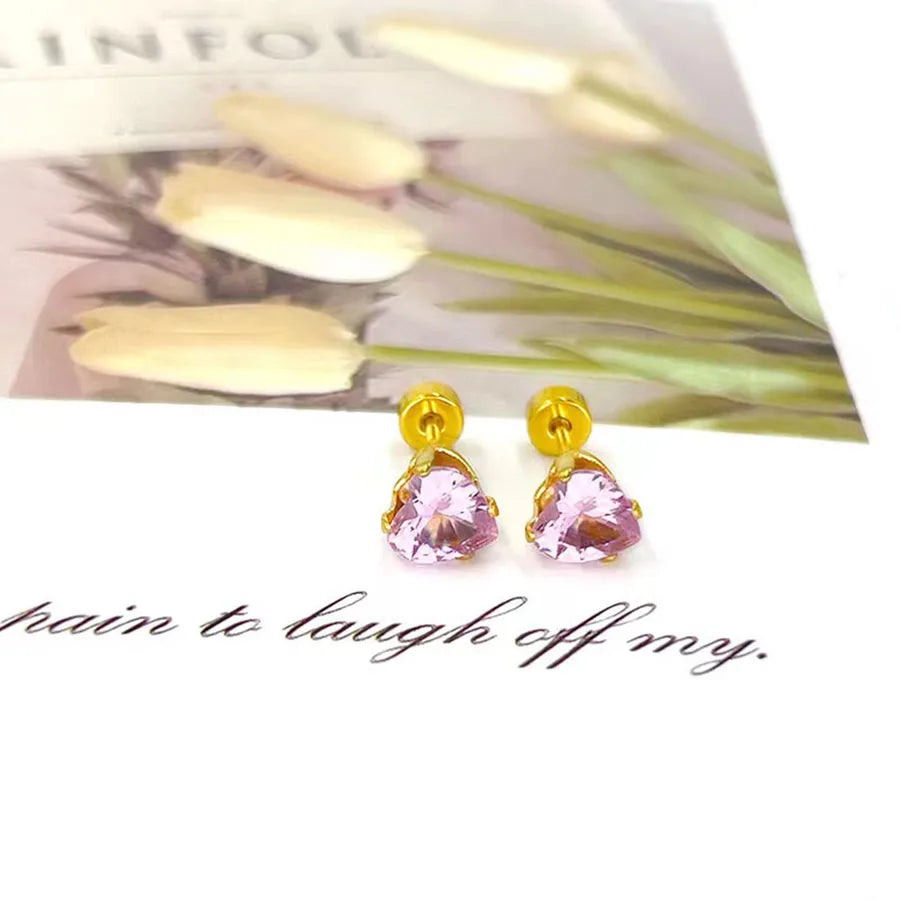 Gold Star & Heart Zircon Flat Back Earrings Gold