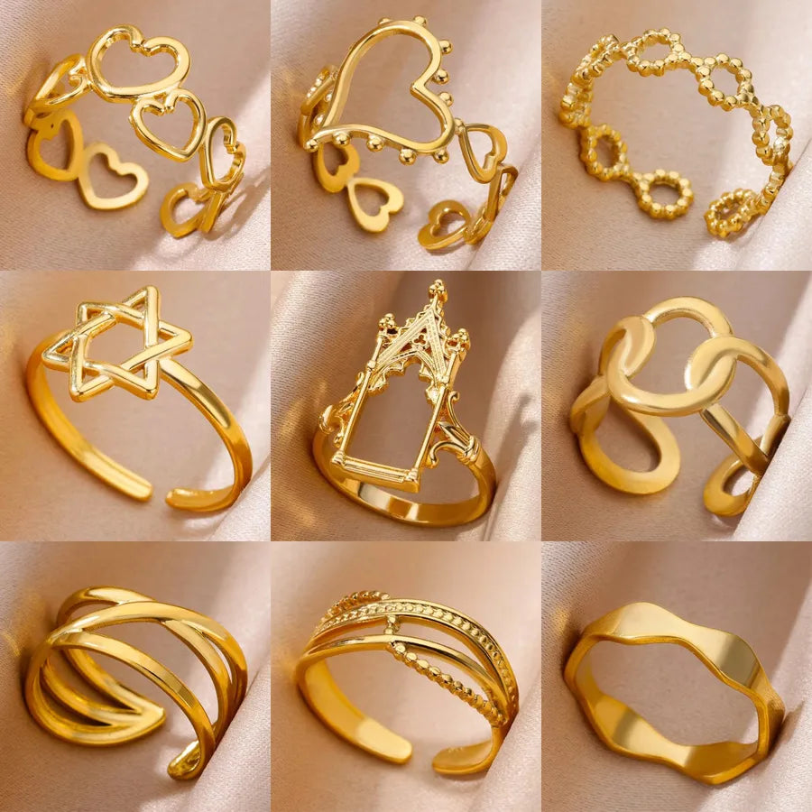 18K Gold Plated Geometric Heart Ring for Women