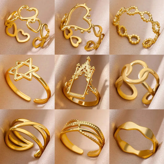 18K Gold Plated Geometric Heart Ring for Women