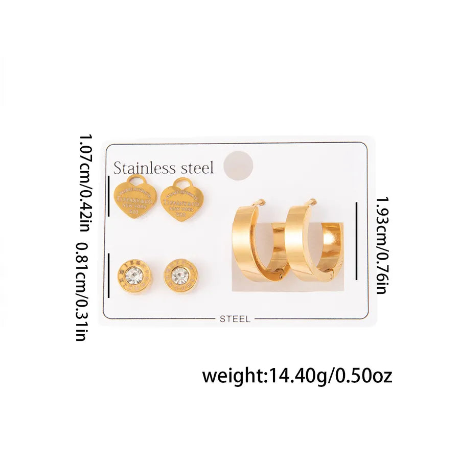 Titanium Steel Heart Earrings for Women Plain Circle Love Set 0953