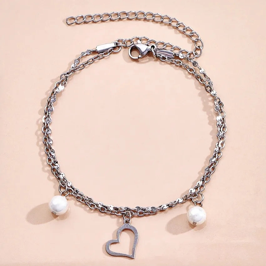 Silver Ocean Charm Layered Bracelet for Women